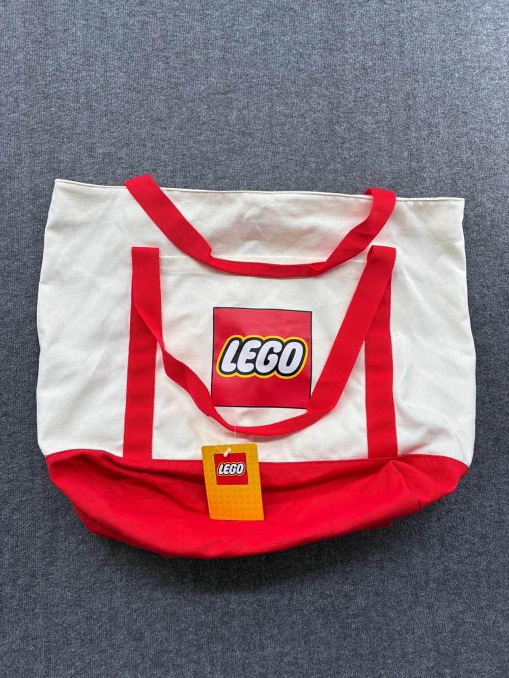 Lego White Canvas Tote with Red Accents and Logo